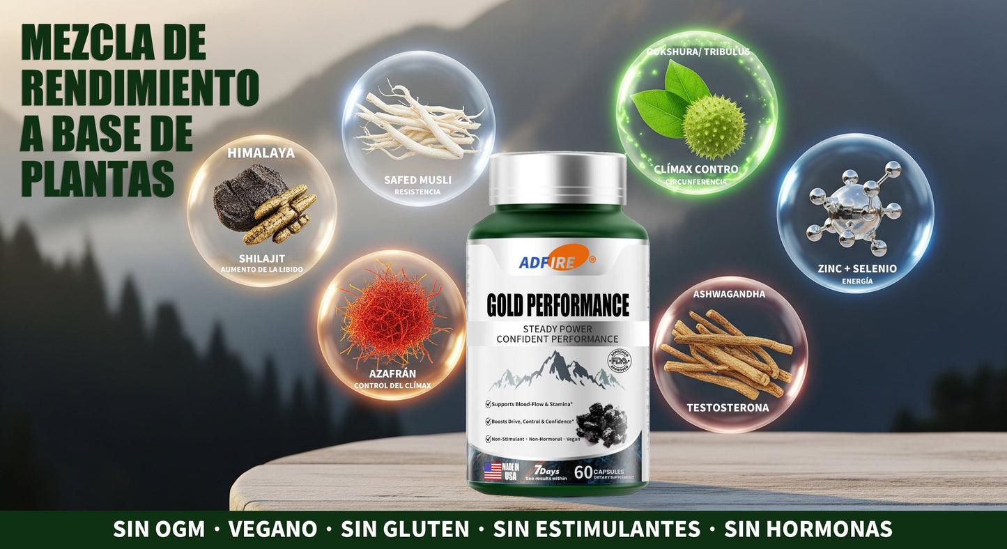 Adfire® Rendimiento Gold — Shilajit Ultra para Energía, Resistencia y Confianza Masculina