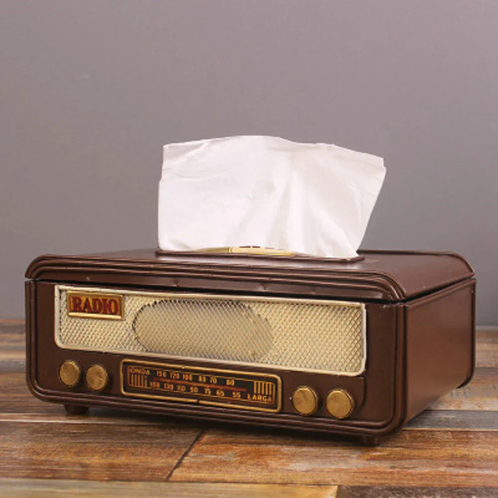 Retro Radio Shape Tissue Paper Box Napkin Storage Box Container Paper Towel Holder Paper Towel Holder Case for Home Bar Office