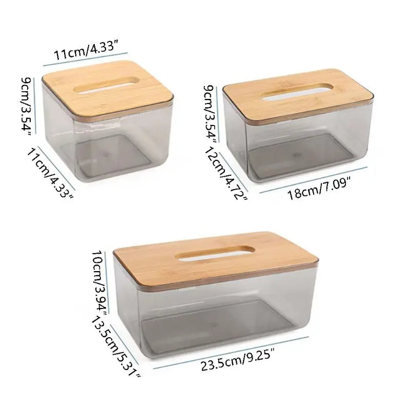Bamboo Wooden Cover Plastic Tissue Box Paper Holder Dispenser Home Storage Case